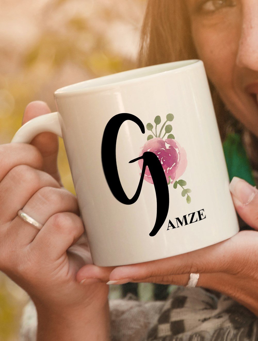 Harfli KupalarG BAŞ HARFLİ ÇİÇEK TASARIM KUPA