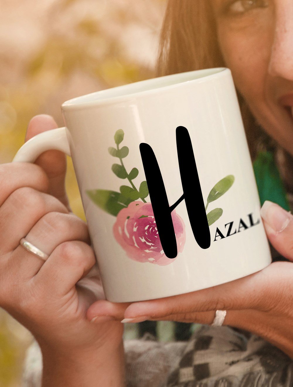 Harfli KupalarH BAŞ HARFLİ ÇİÇEK TASARIM KUPA