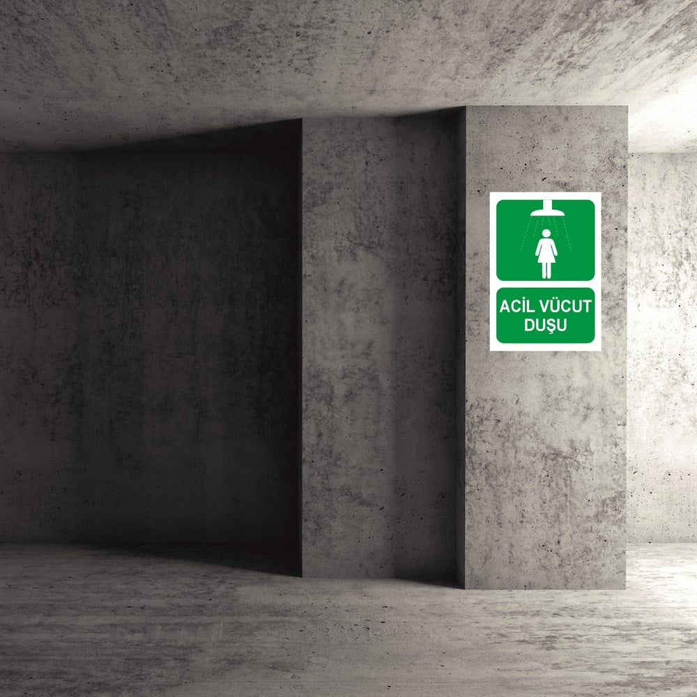 Göz Ve Vücut Duşu Uyarı LevhalarıACİL VÜCUT DUŞU KADIN FİGÜRLÜ İŞ GÜVENLİĞİ UYARI LEVHASI