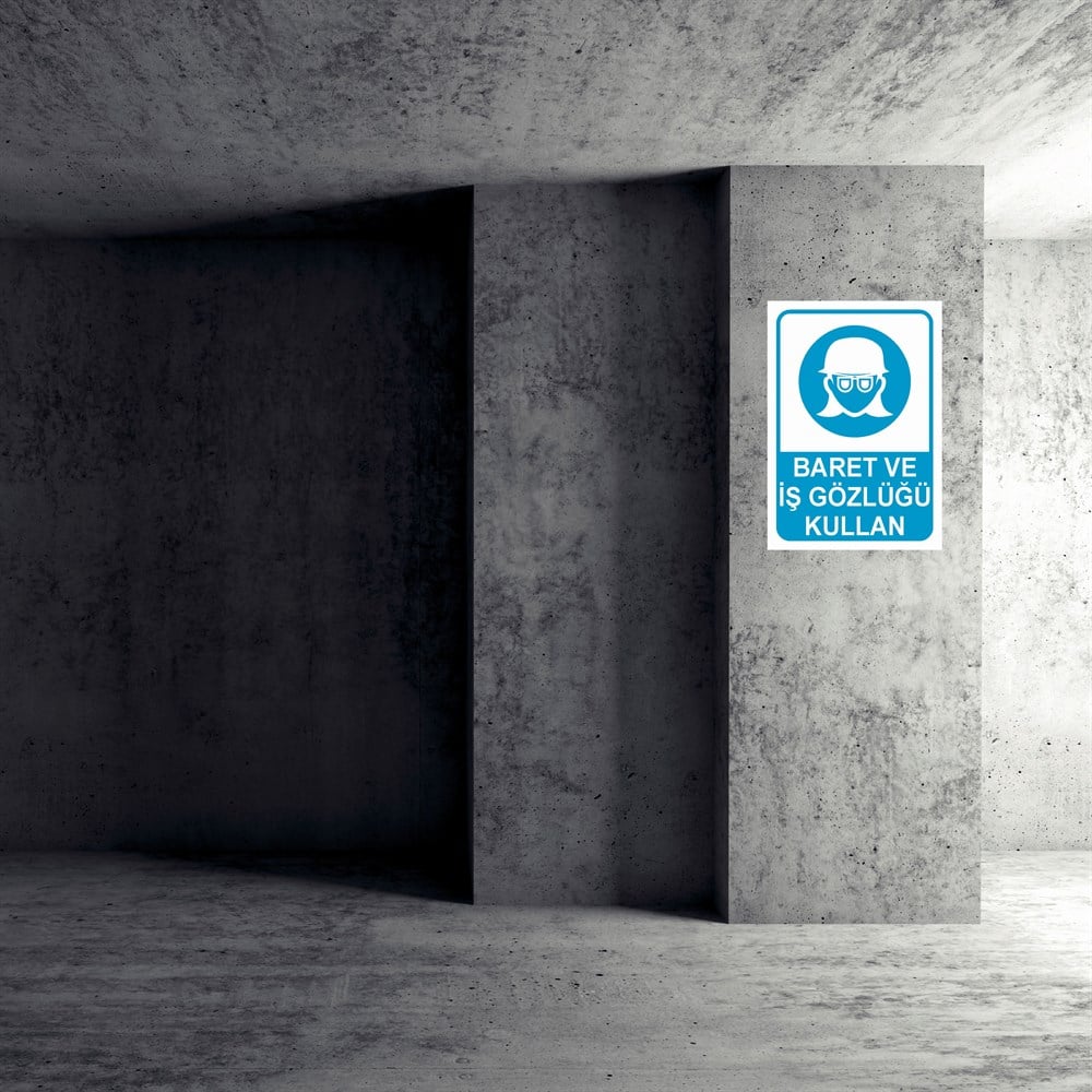 Koruyucu Malzeme Uyarı LevhalarıBARET VE İŞ GÖZLÜĞÜ KULLAN KADIN FİGÜRLÜ İŞ GÜVENLİĞİ UYARI LEVHASI