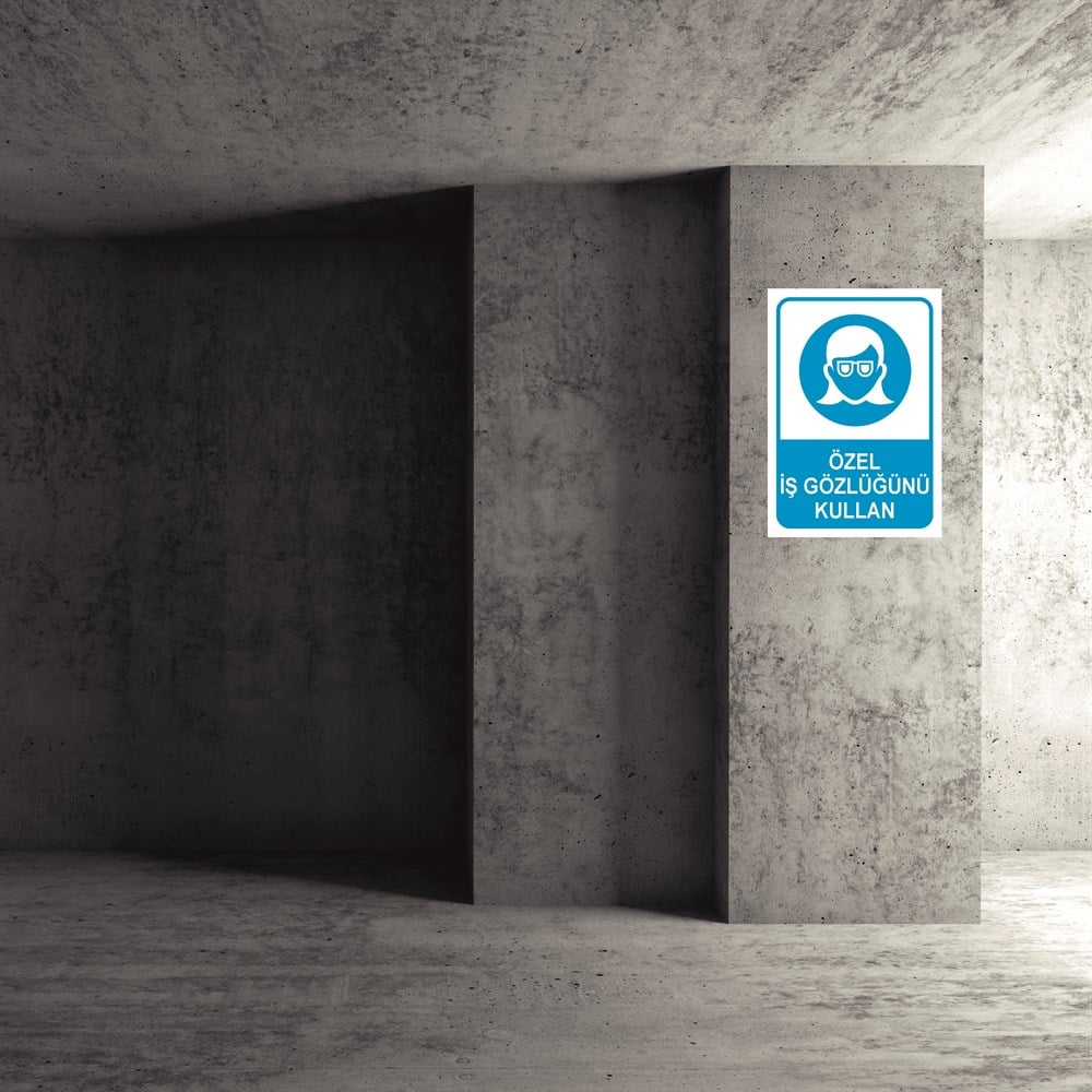 Göz Koruma Uyarı LevhalarıÖZEL İŞ GÖZLÜĞÜNÜ KULLAN KADIN FİGÜRLÜ İŞ GÜVENLİĞİ UYARI LEVHASI