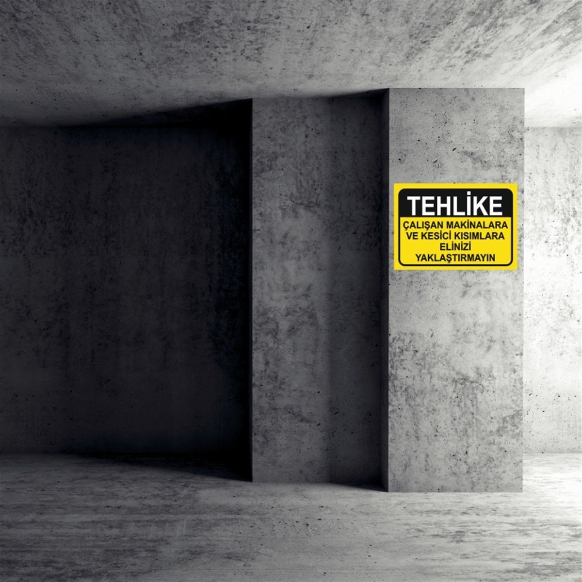 MAKİNAÇALIŞAN MAKİNALARA VE KESİCİ KISIMLARA ELİNİZİ YAKLAŞTIRMAYIN İŞ GÜVENLİĞİ UYARI LEVHASI