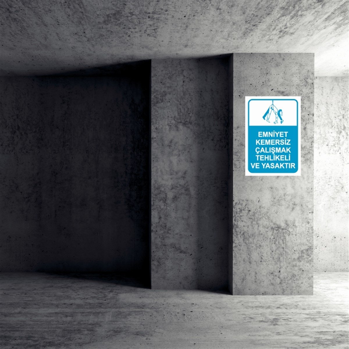 EMNİYET KEMERİ DÜŞME TEHLİKESİEMNİYET KEMERSİZ ÇALIŞMAK TEHLİKELİ VE YASAKTIR İŞ GÜVENLİĞİ UYARI LEVHASI