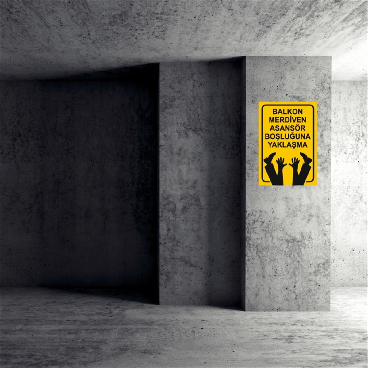 EMNİYET KEMERİ DÜŞME TEHLİKESİBALKON MERDİVEN ASANSÖR BOŞLUĞUNA YAKLAŞMA İŞ GÜVENLİĞİ UYARI LEVHASI