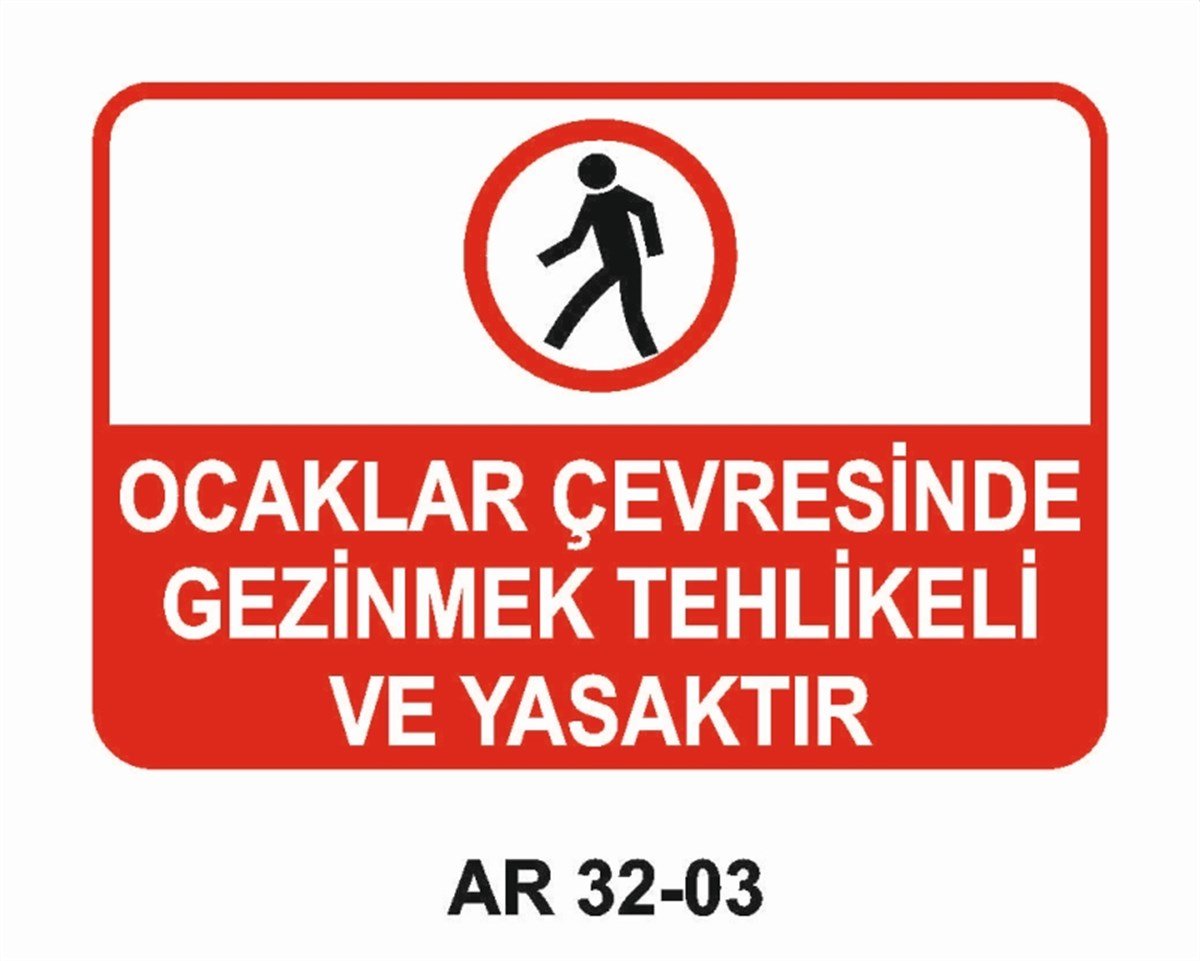 OCAK - HADDEHANE - DÖKÜM OCAKLAR ÇEVRESİNDE GEZİNMEK TEHLİKELİ VE YASAKTIR İŞ GÜVENLİĞİ UYARI LEVHASI
