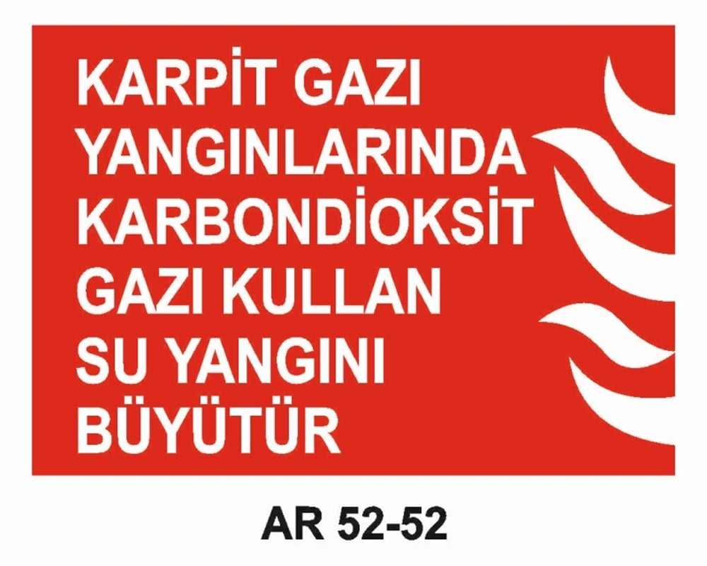 YANGINLA MÜCADELEKAPRİT GAZI YANGINLARINDA KARBONDİOKSİT GAZI KULLAN SU YANGINI BÜYÜTÜR   İŞ GÜVENLİĞİ UYARI LEVHASI
