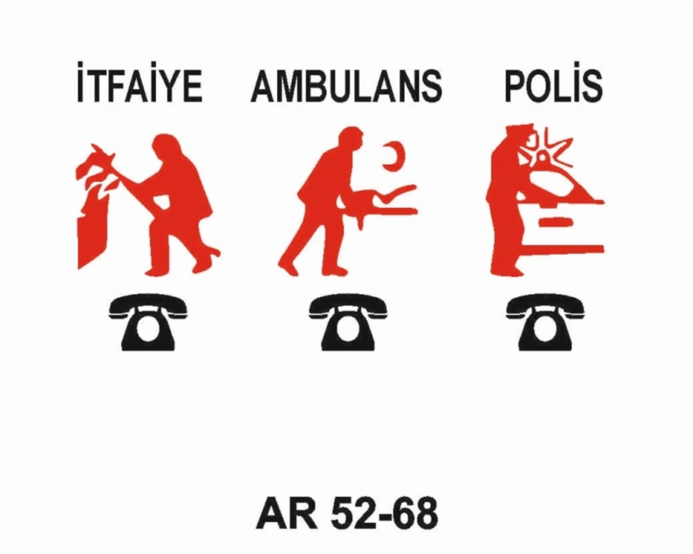 YANGINLA MÜCADELEİTFAİYE -AMBULANS-POLİS  İŞ GÜVENLİĞİ UYARI LEVHASI