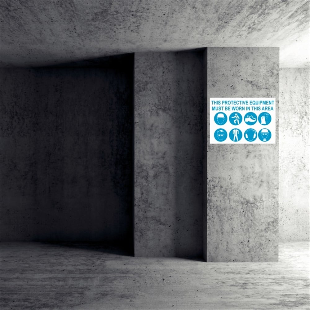 İNGİLİZCE LEVHALARTHIS PROTECTIVE EQUIPMENT MUST BE WORN IN THIS AREA   İŞ GÜVENLİĞİ UYARI LEVHASI