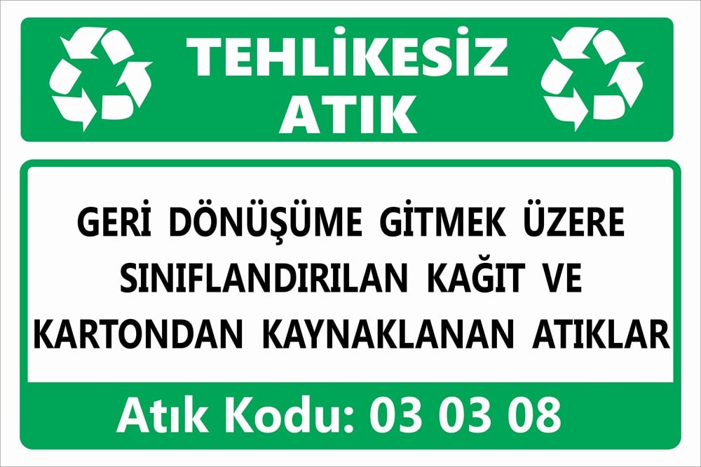 Tehlikeli AtıklarGERİ DÖNÜŞÜME GİTMEK ÜZERE SINIFLANDIRILAN KAĞIT VE KARTONDAN KAYNAKLANAN ATIKLAR
