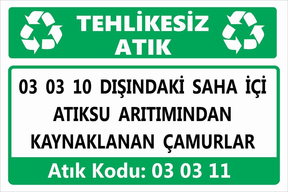 Tehlikeli Atıklar03 03 10 DIŞINDAKİ SAHA İÇİ ATIKSU ARITIMINDAN  KAYNAKLANAN ÇAMURLAR