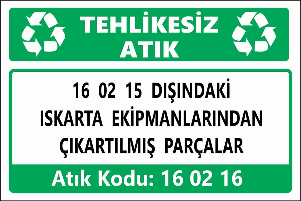 Atık Tabelaları16 02 15 DIŞINDAKİ ISKARTA EKİPMANLARINDAN ÇIKARTILMIŞ PARÇALAR