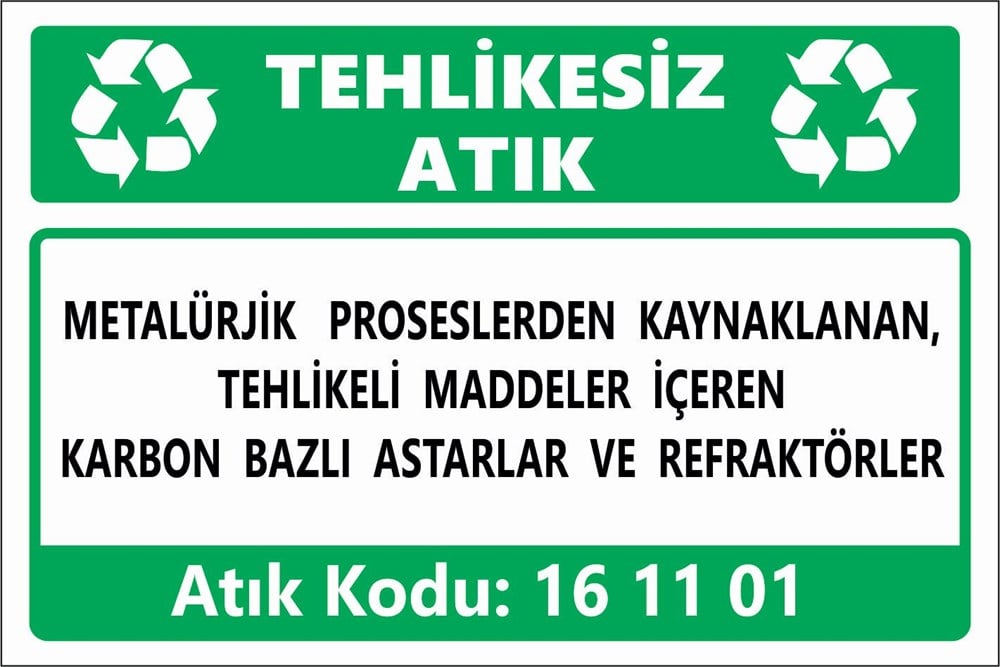 Atık TabelalarıMETALÜRJİK  PROSESLERDEN KAYNAKLANAN, TEHLİKELİ MADDELER İÇEREN KARBON BAZLI ASTARLAR VE REFRAKTÖRLER