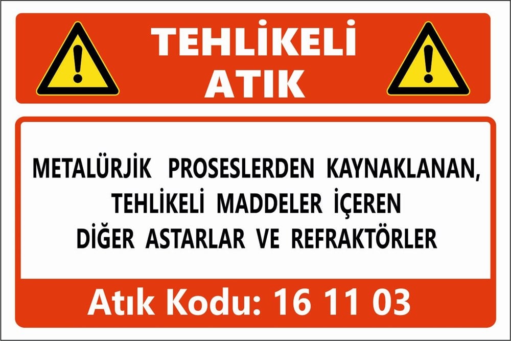 Atık TabelalarıMETALÜRJİK  PROSESLERDEN KAYNAKLANAN, TEHLİKELİ MADDELER İÇEREN DİĞER ASTARLAR VE REFRAKTÖRLER
