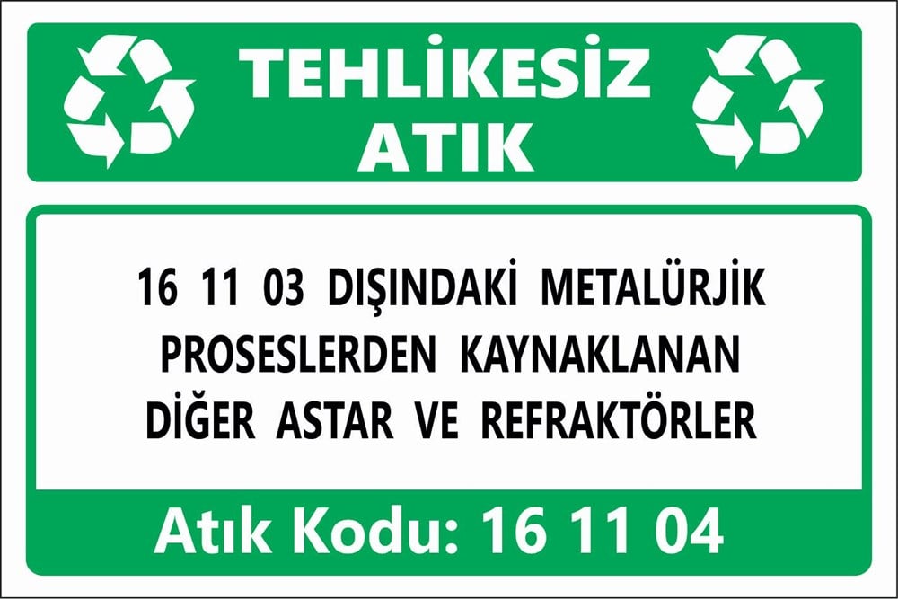 Atık Tabelaları16 11 03 DIŞINDAKİ METALÜRJİK PROSESLERDEN KAYNAKLANAN DİĞER ASTAR VE REFRAKTÖRLER