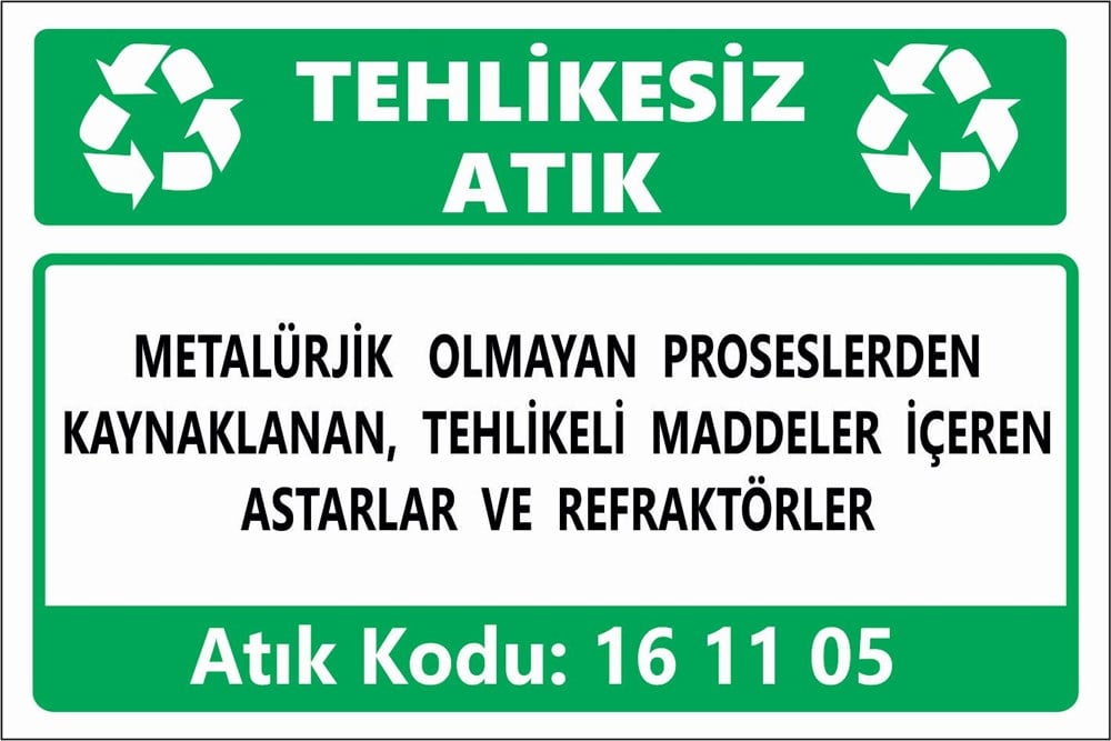 Atık TabelalarıMETALÜRJİK  OLMAYAN PROSESLERDEN  KAYNAKLANAN, TEHLİKELİ MADDELER İÇEREN ASTARLAR VE REFRAKTÖRLER