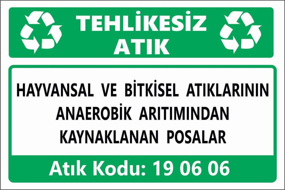 Atık TabelalarıHAYVANSAL VE BİTKİSEL ATIKLARININ  ANAEROBİK ARITIMINDAN KAYNAKLANAN POSALAR