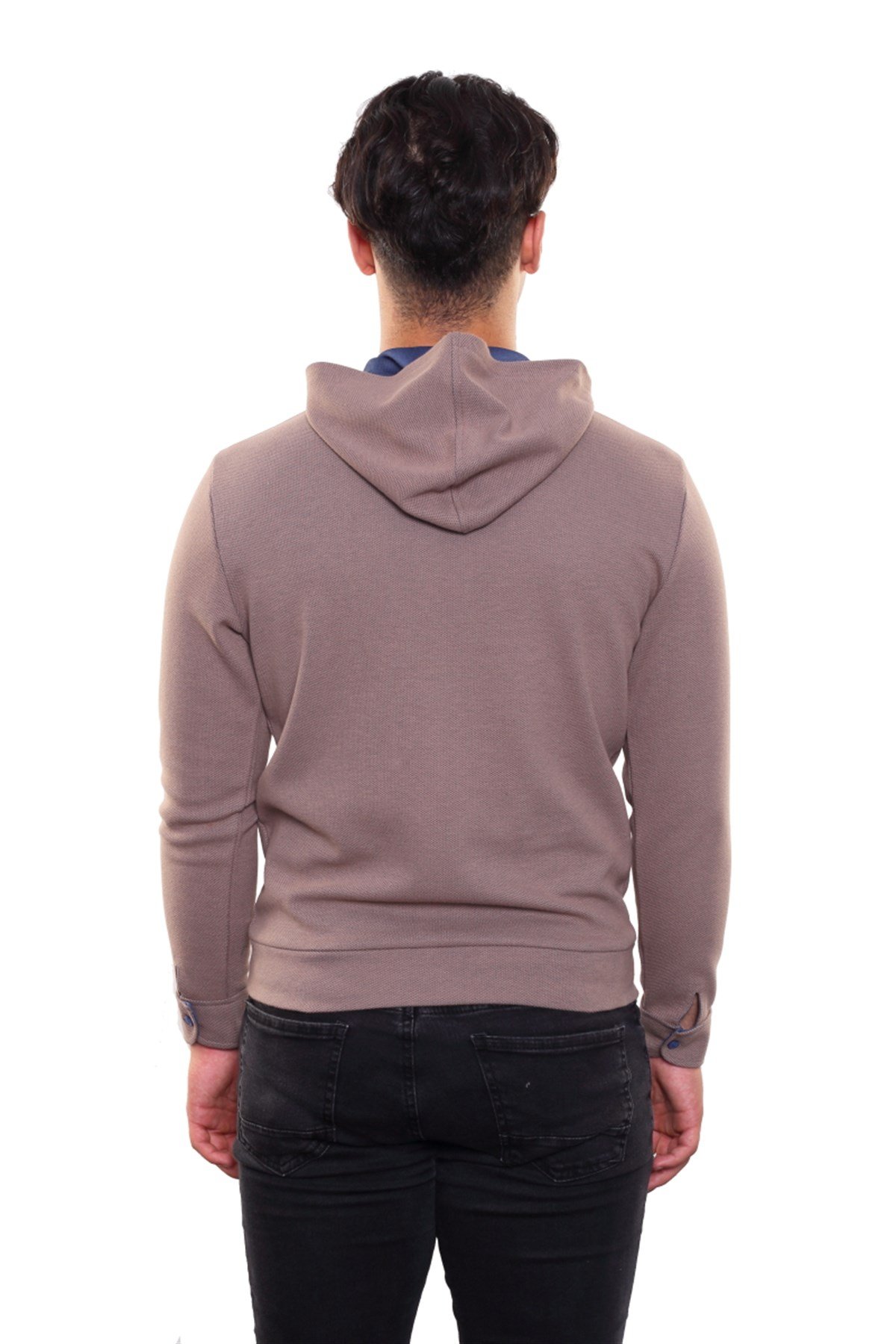 Yakası Düğmeli Kapüşonlu Sweatshirt 