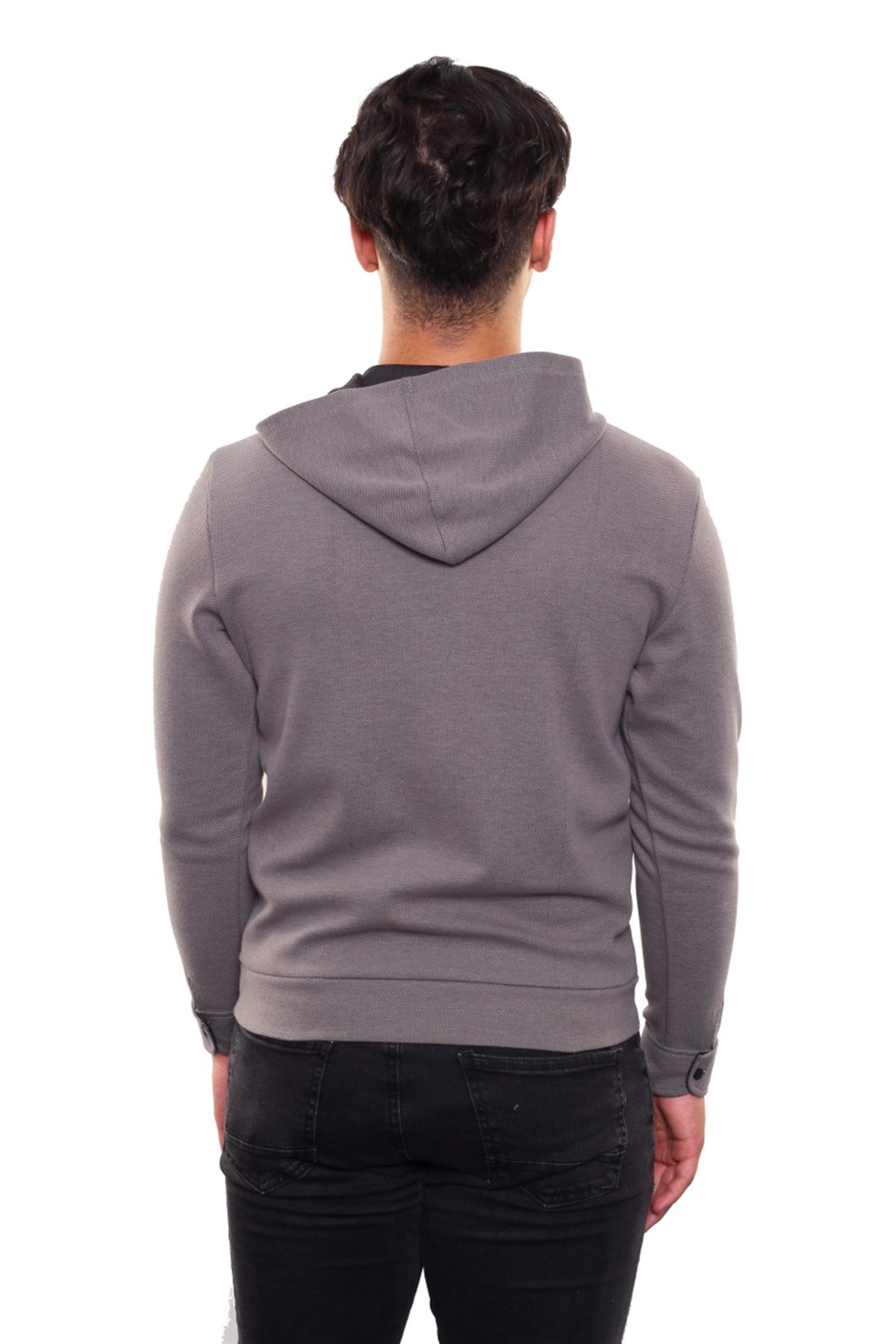 Yakası Düğmeli Kapüşonlu Sweatshirt 