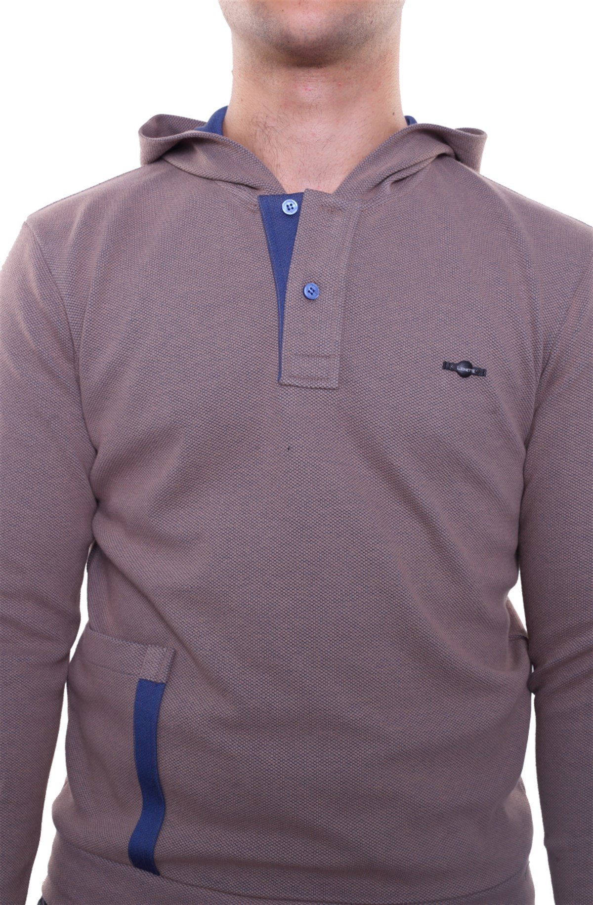 Yakası Düğmeli Kapüşonlu Sweatshirt 