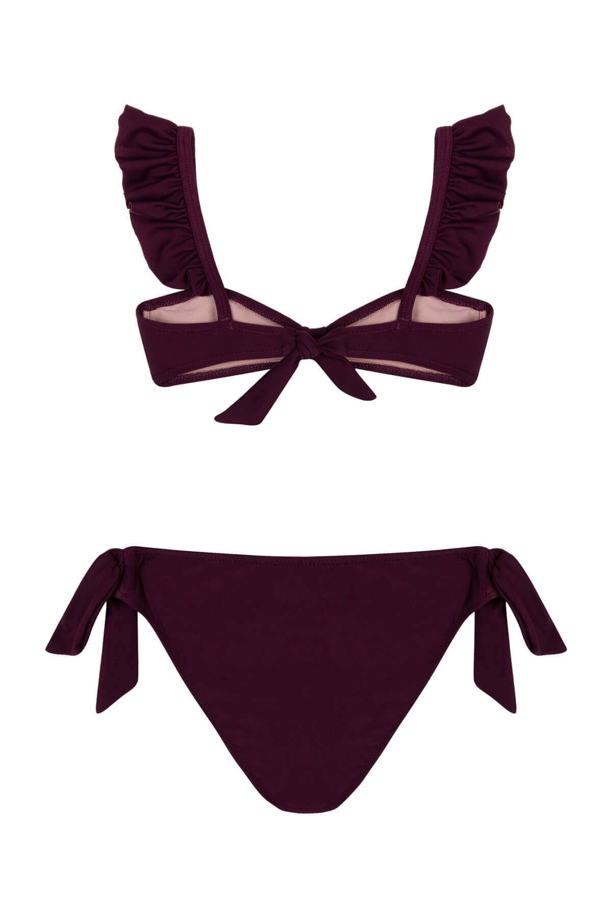 Bella - Bordo fırfır detaylı çocuk bikini