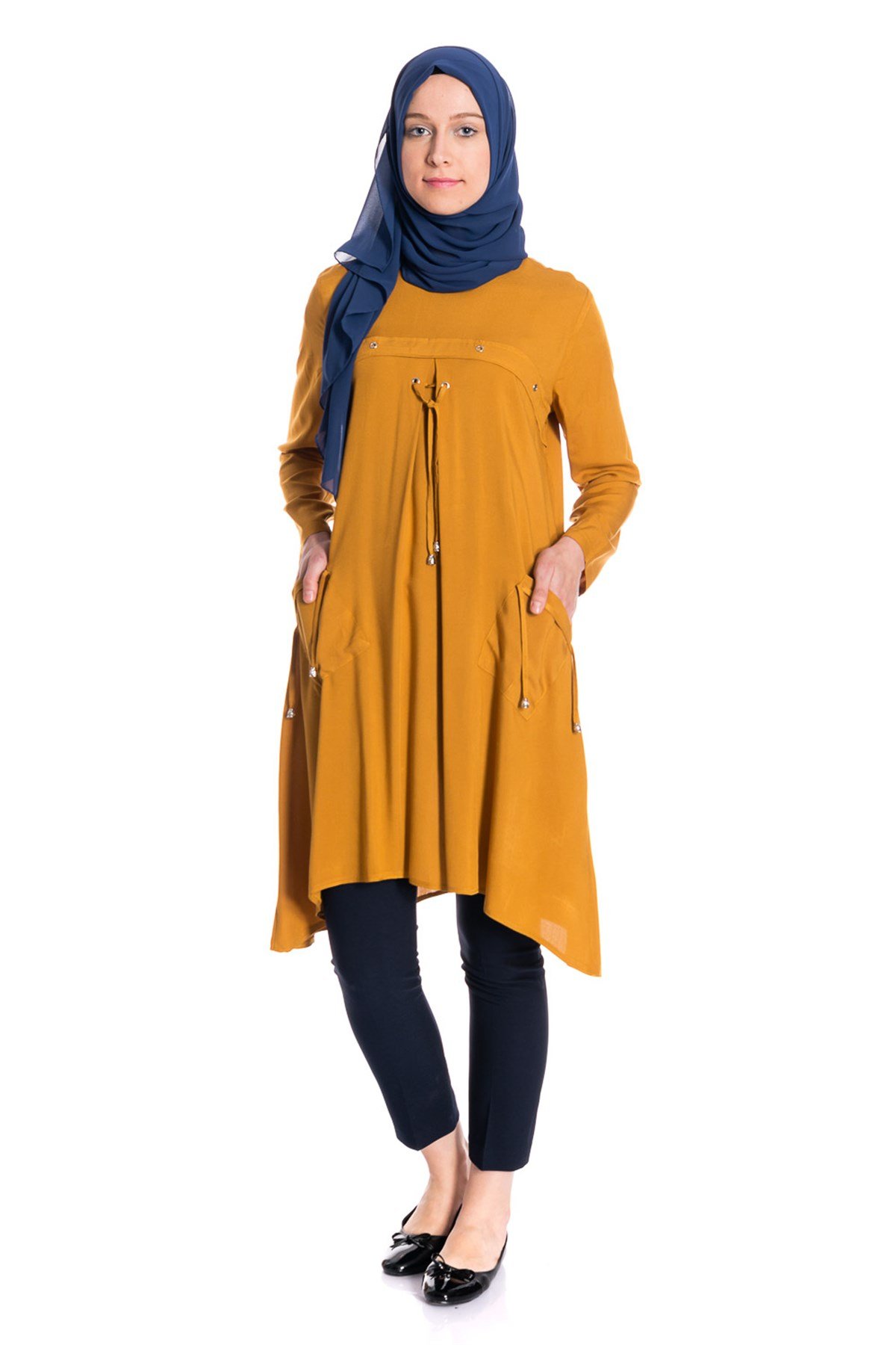 Bağcıklı Cepli Sarı Tunik Tunik