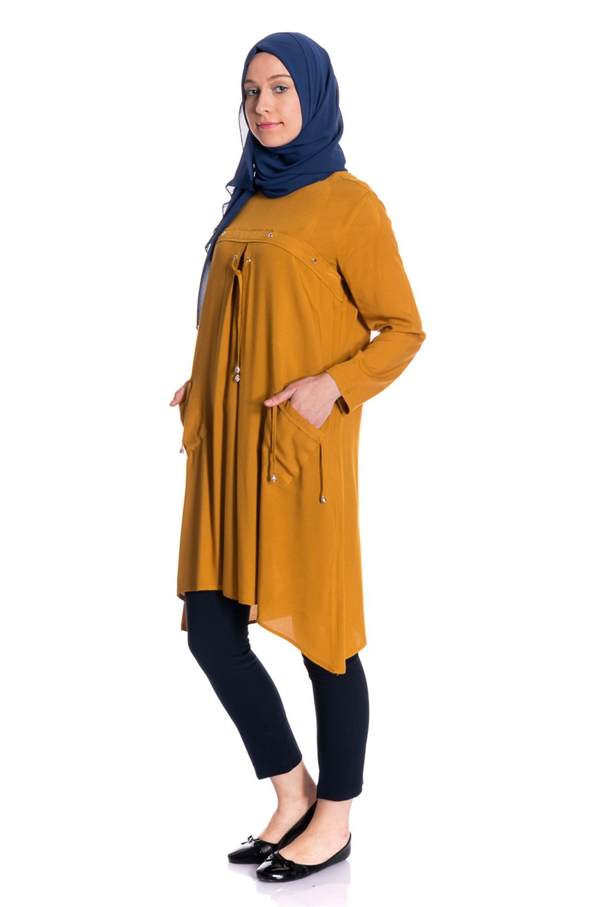 Bağcıklı Cepli Sarı Tunik Tunik