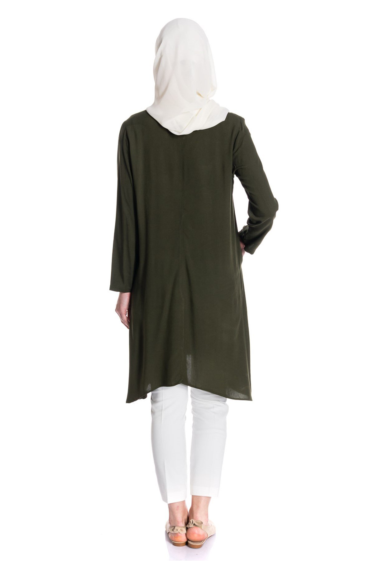 Bağcıklı Cepli Yeşil Tunik Tunik