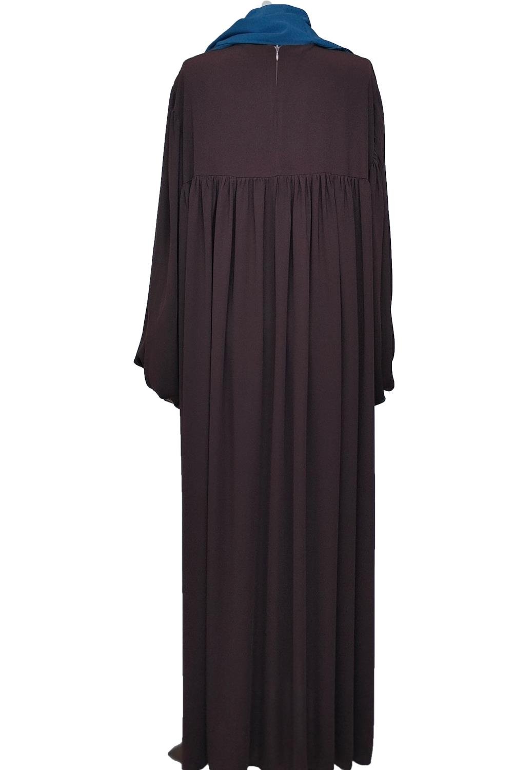 BALON KOL ELBİSE MEDİNE İPEĞİ - KAHVE  Elbise