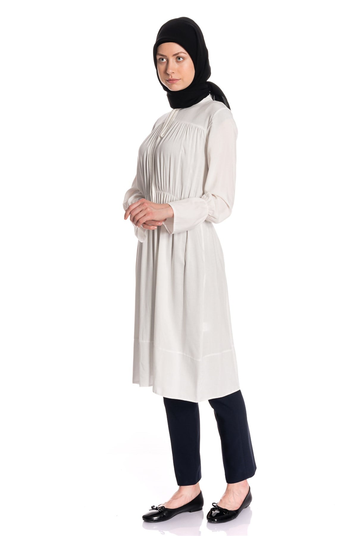 Gömlek Yaka Desenli Pudra Elbise Dresses