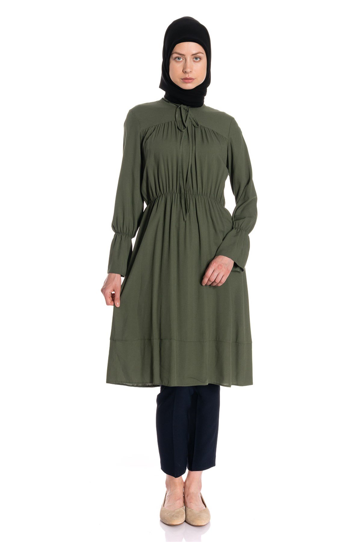 Beli Lastikli Haki Tunik Dresses