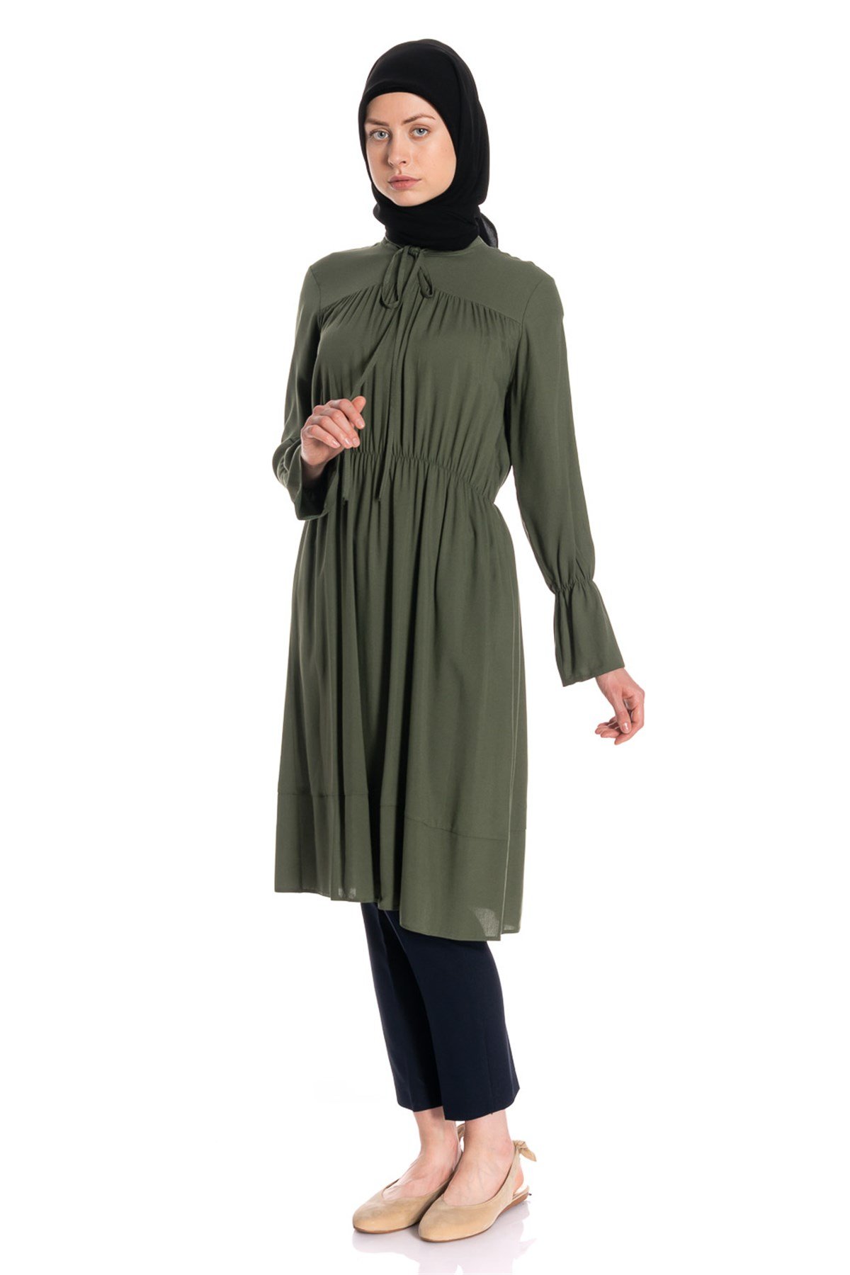 Beli Lastikli Haki Tunik Dresses