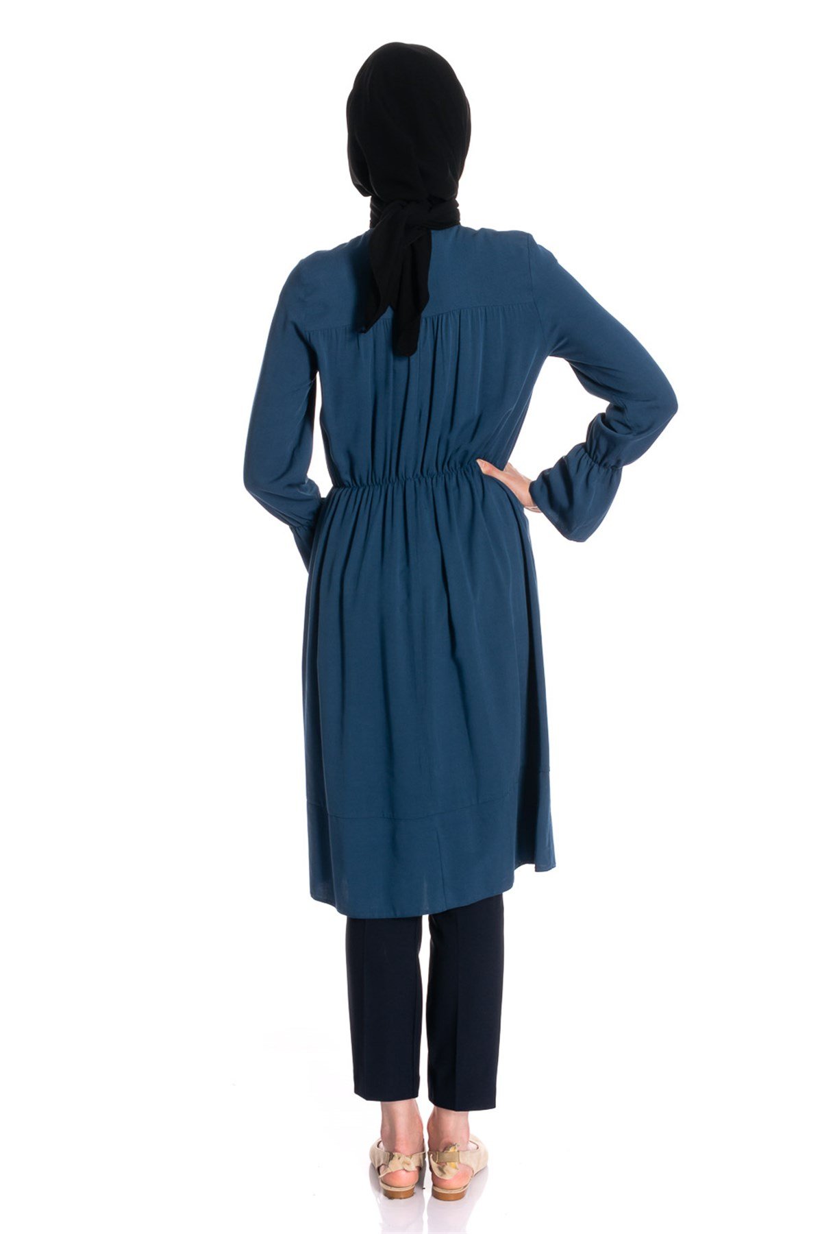 Beli Lastikli İndigo Tunik Elbise