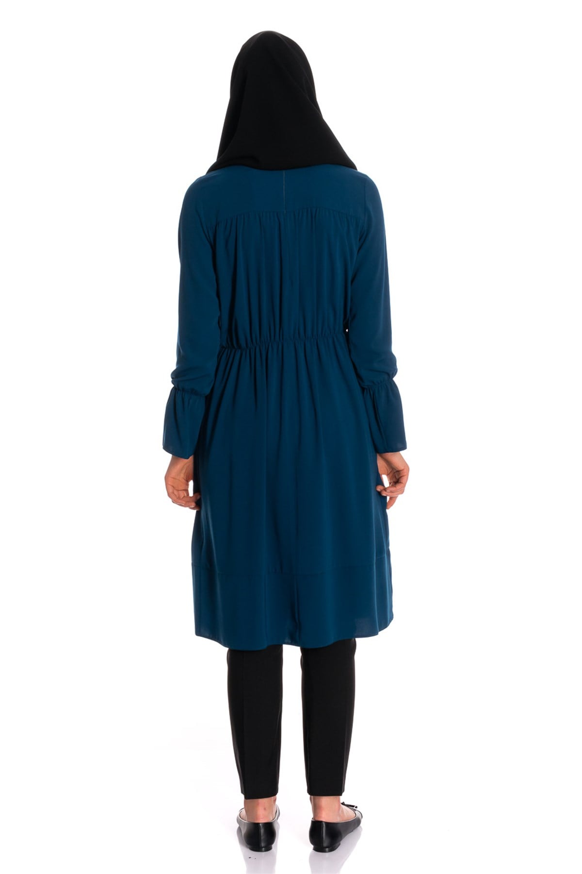 Beli Lastikli İpek İndigo Tunik Dresses