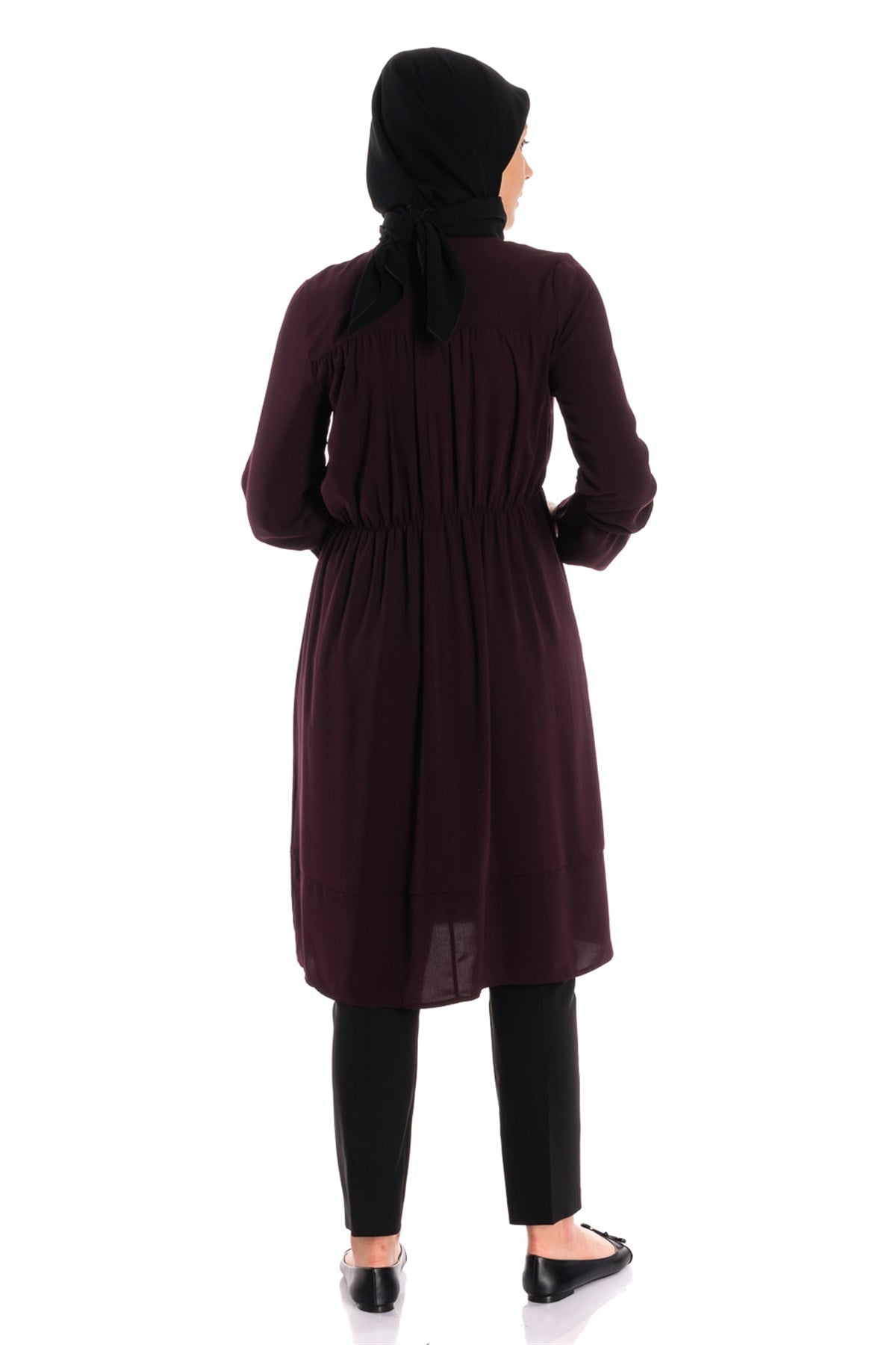Beli Lastikli İpek Mürdüm Tunik Dresses