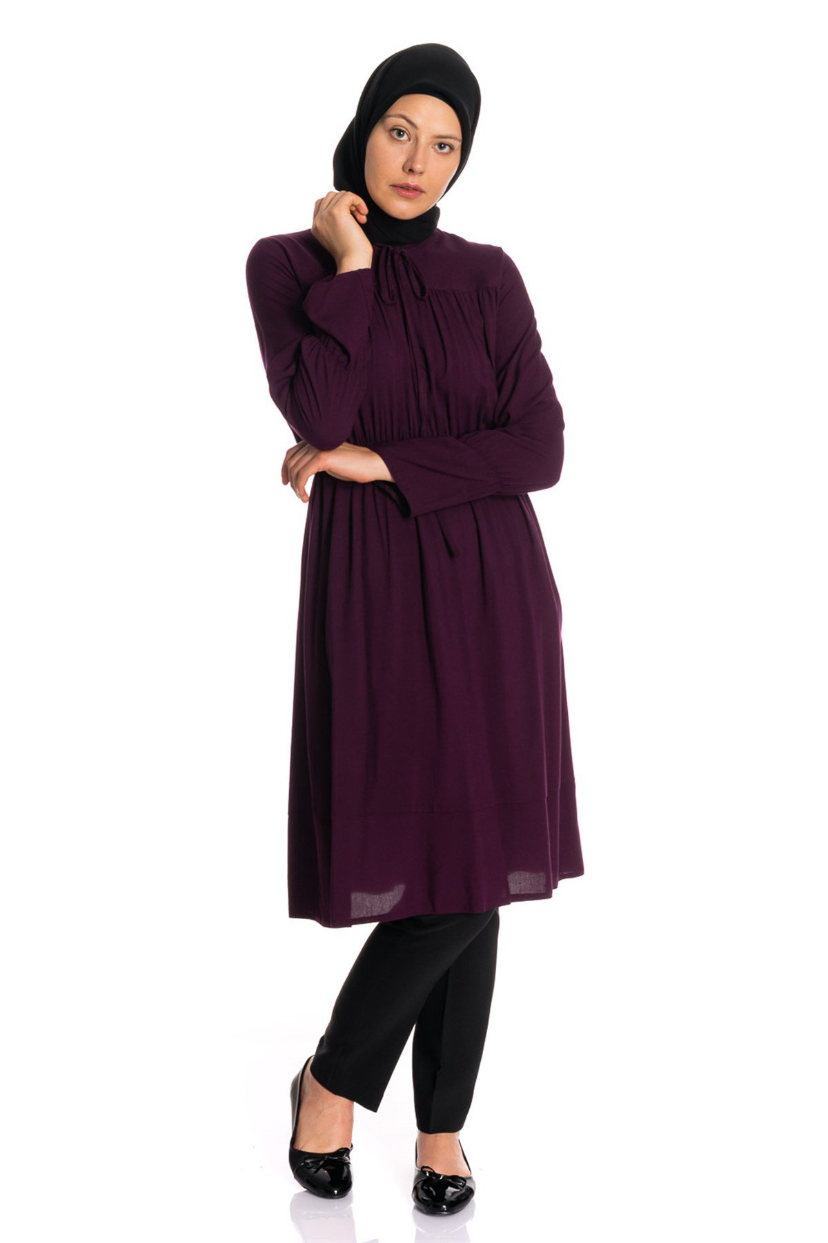 Beli Lastikli Mor Tunik Dresses