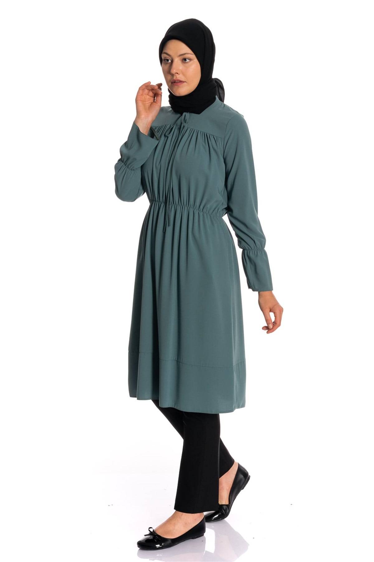 Beli Lastikli Yeşil Tunik Dresses