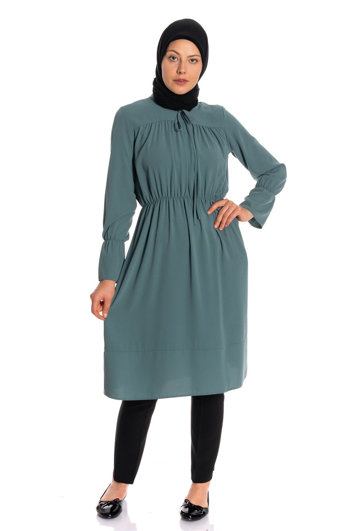 Beli Lastikli Yeşil Tunik Dresses