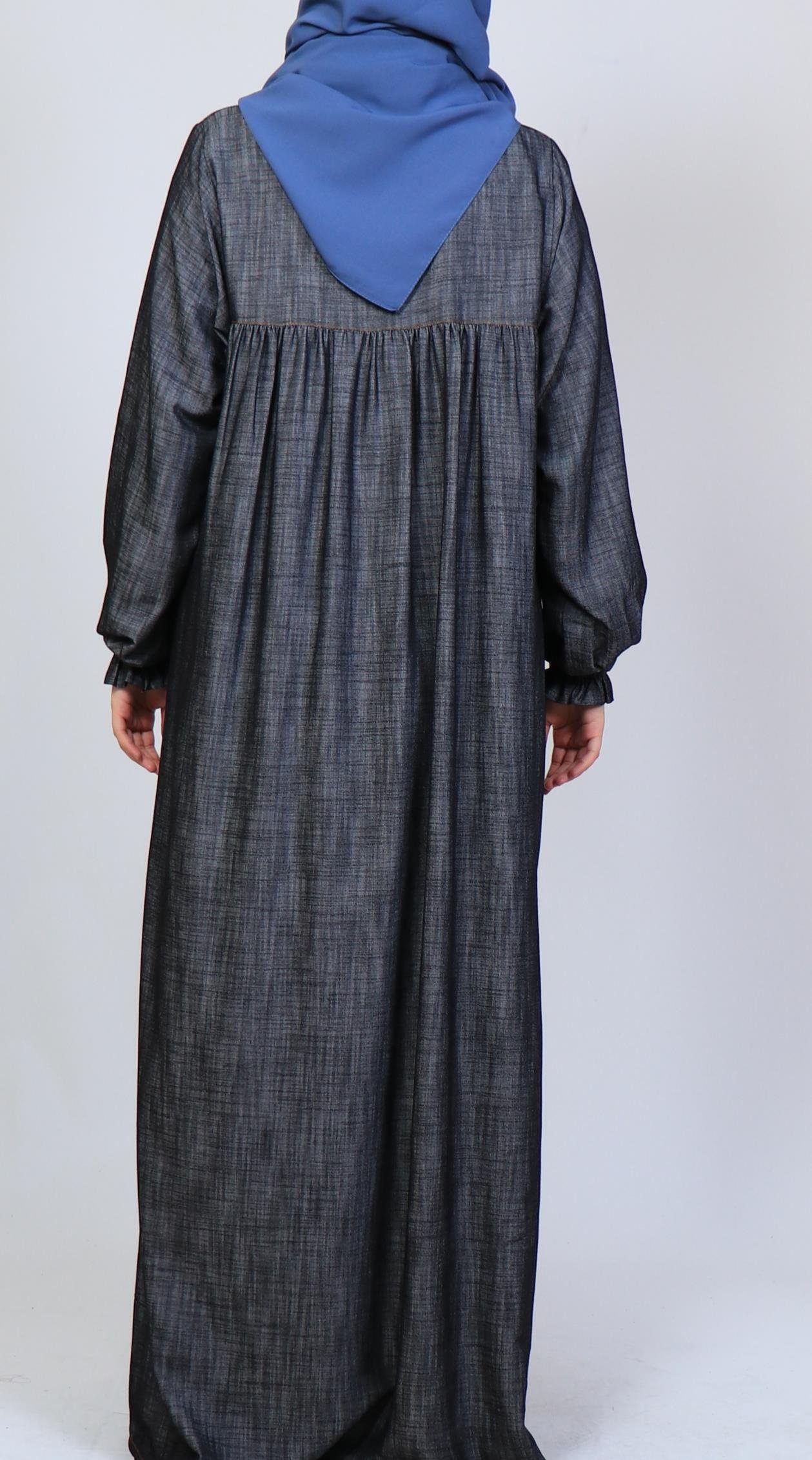 Büzgü Robalı Kot Elbise - Siyah Elbise