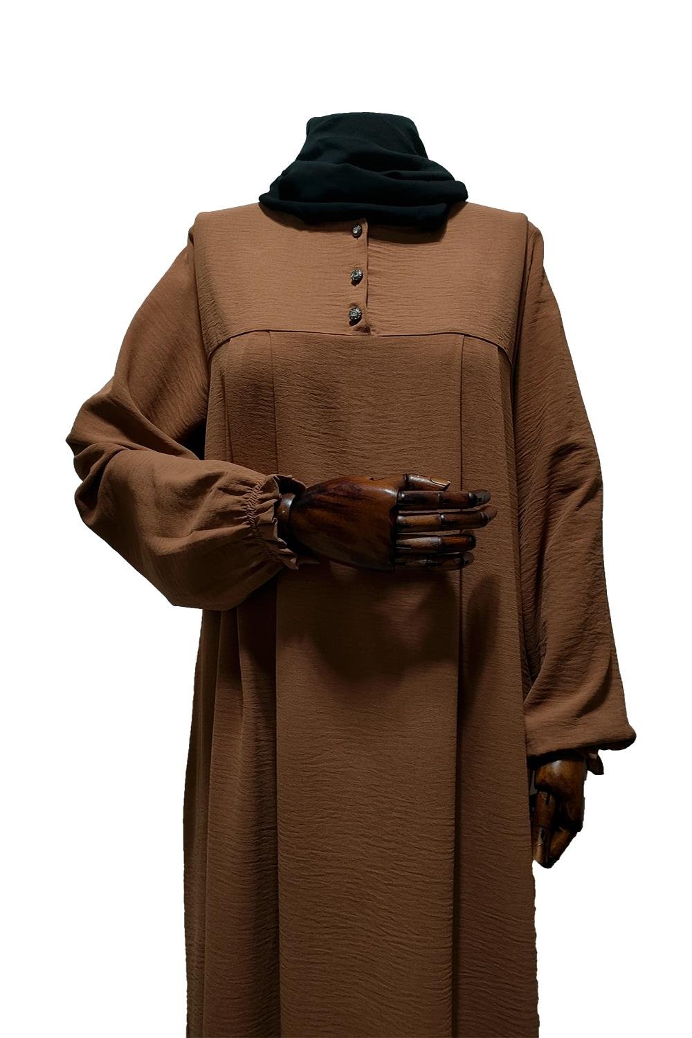 Fermuarlı Büzgülü Haki Elbise Elbise