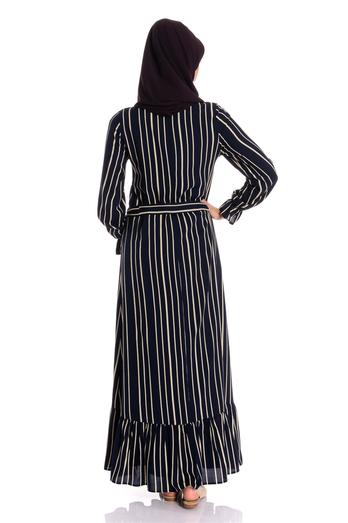 Etek Fırfırlı Çizgili Elbise Dresses