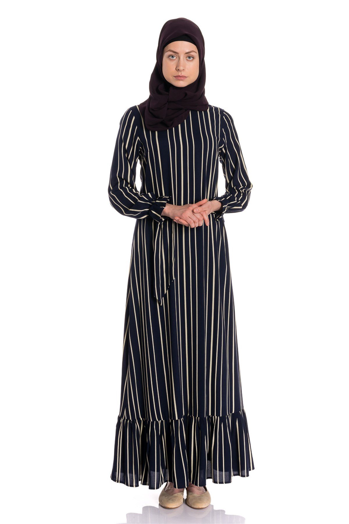Etek Fırfırlı Çizgili Elbise Dresses