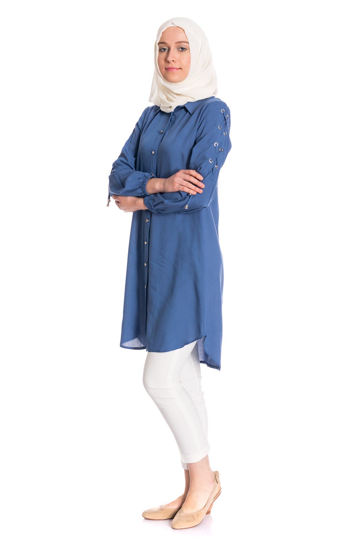 Gömlek Yaka Düğmeli İndigo Tunik Tunik