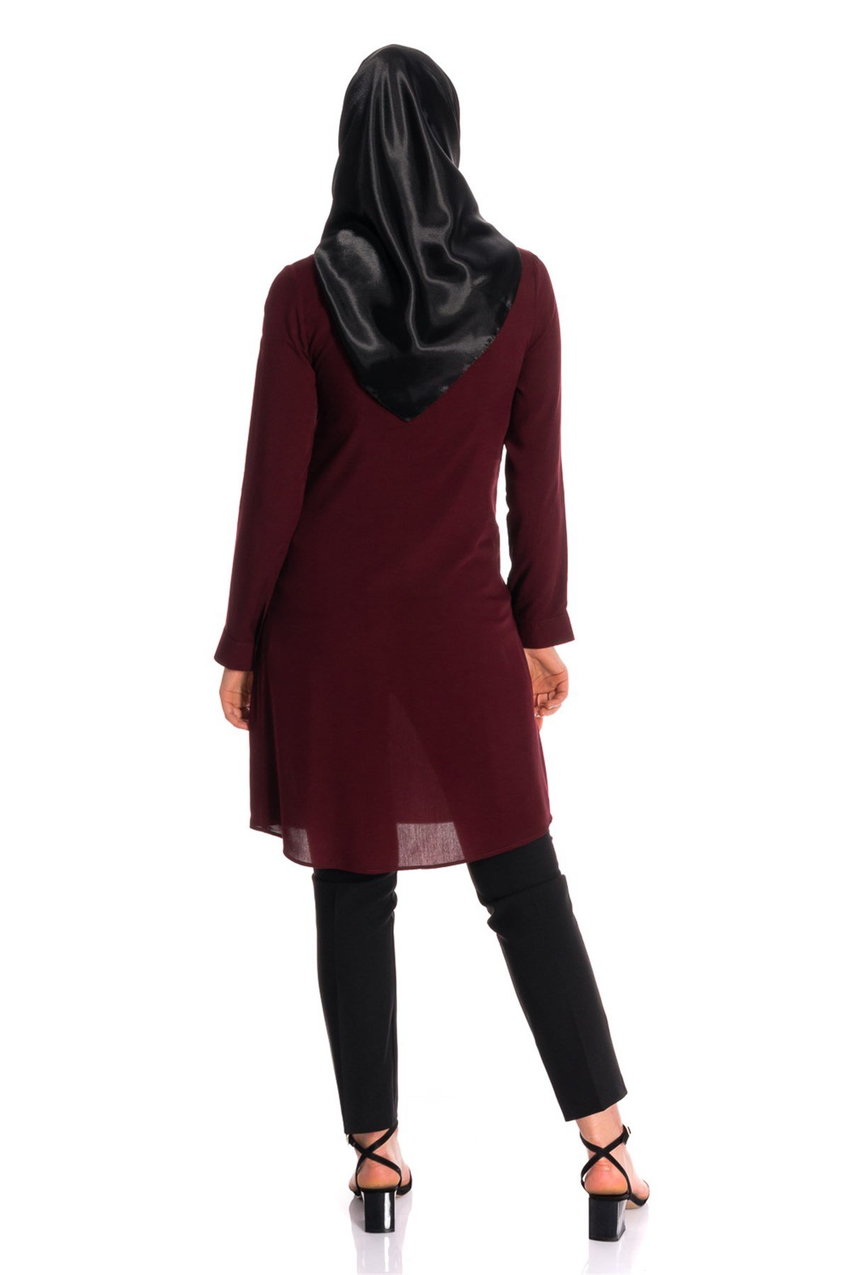 Gömlek Yaka Fleto Cep Bordo Tunik Tunik