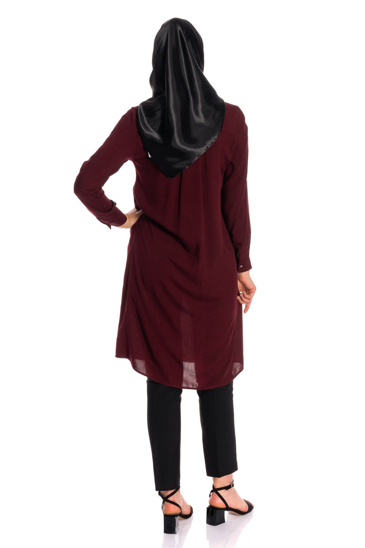 Gömlek Yaka Yarım Patlı Bordo Tunik Tunik