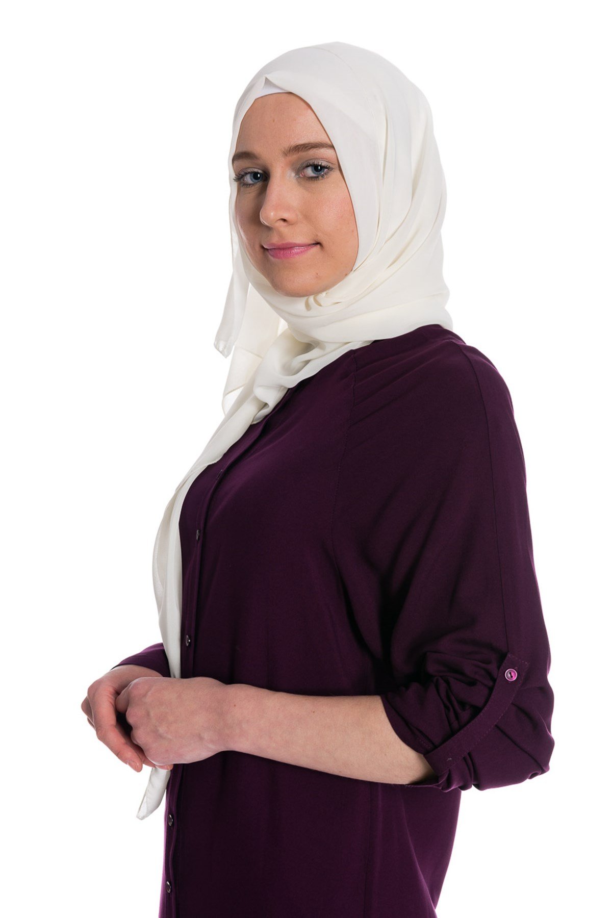 Hakim Yaka Düğmeli Mürdüm Tunik Tunik