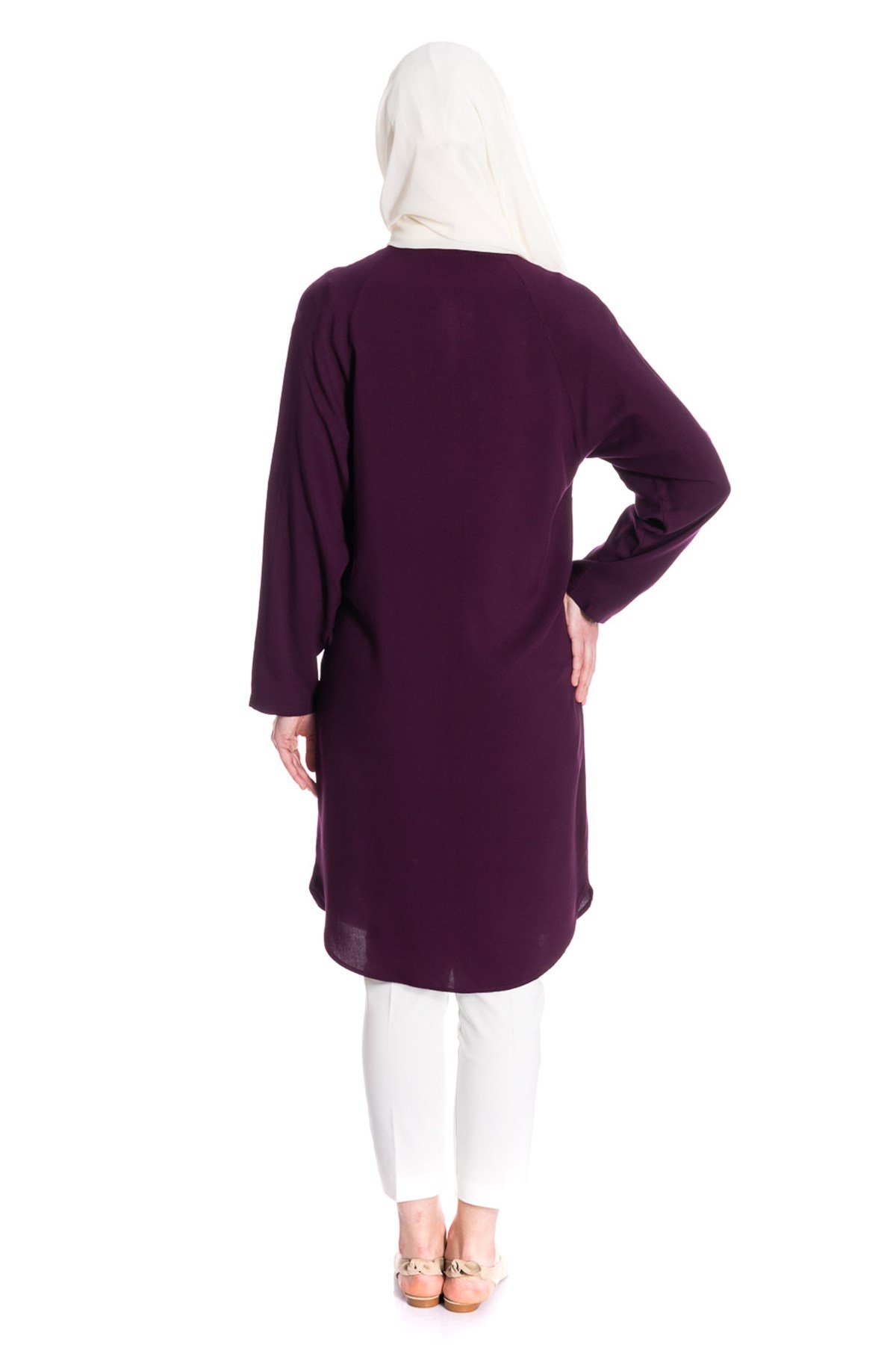 Hakim Yaka Düğmeli Mürdüm Tunik Tunik