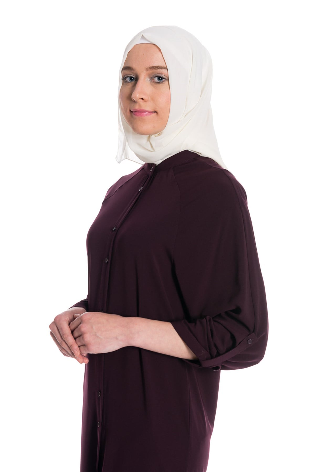 Hakim Yaka Düğmeli Mürdüm Salaş Tunik Tunik