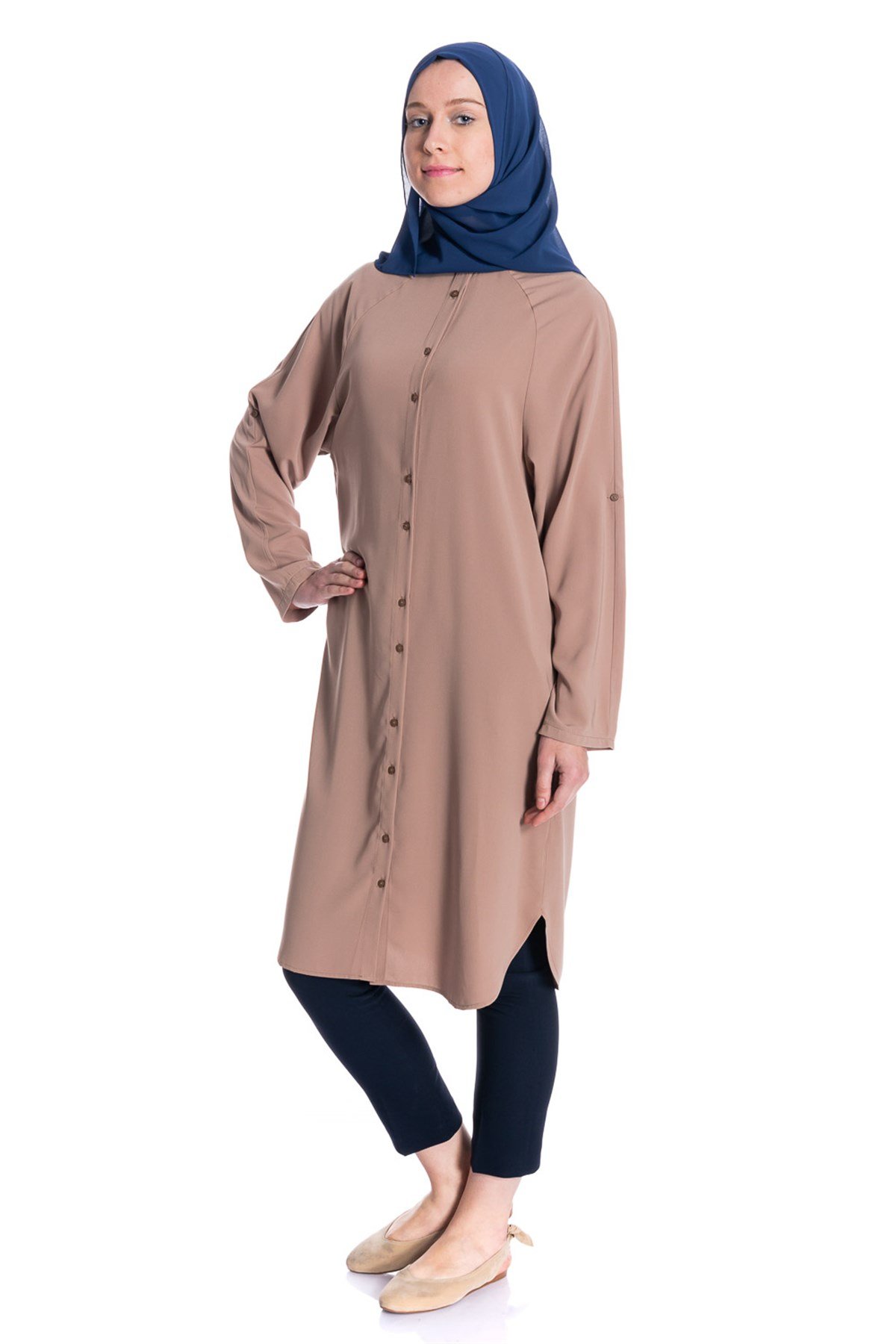Gömlek Yaka Gizli Patlı Lacivert Tunik2 Tunik