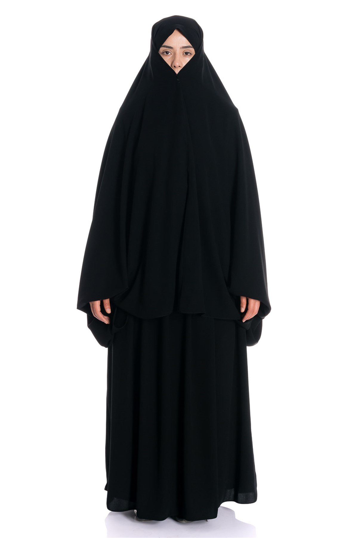 İğneli Gizli Peçeli Bütün Çarşaf - Siyah (Özel Dikim) Çarşaf