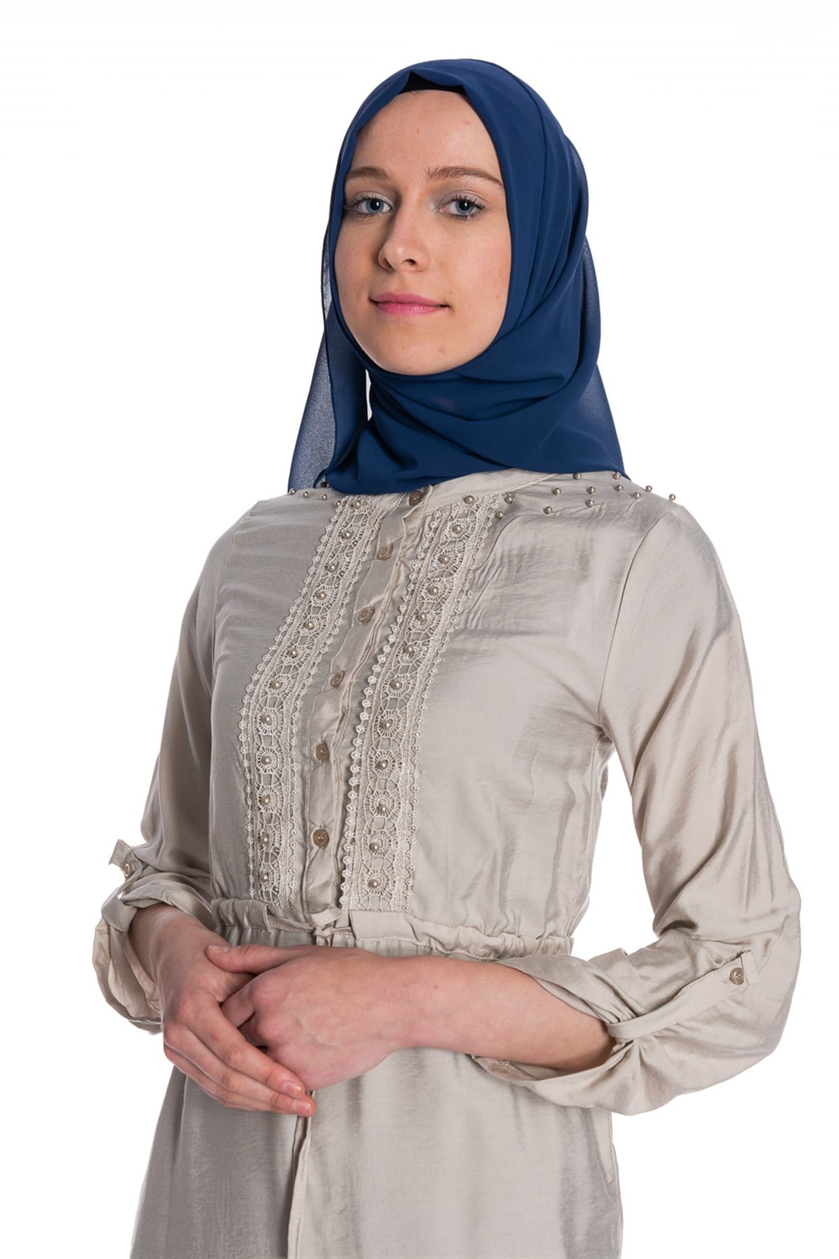 İnci Dantel Detaylı Bej Tunik Tunik